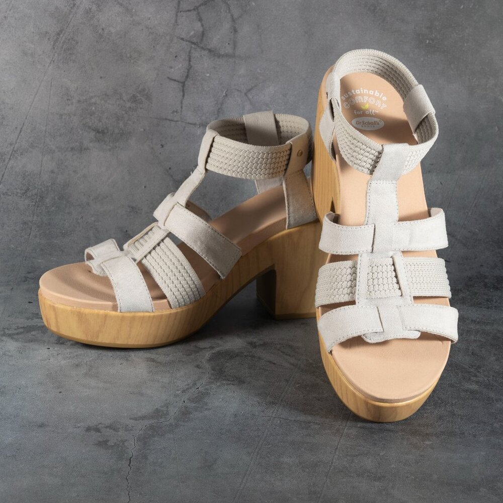 Dr. Scholl's Women Faux-Wood Bottom Wedge Sandals Blossom Vapor Grey Size 11 M